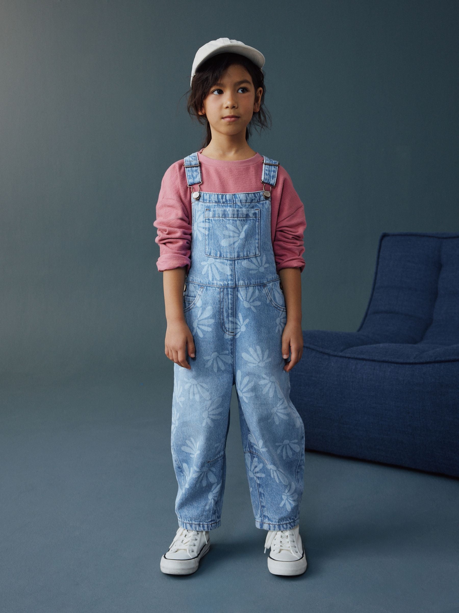 Dsiney Kidz - Mid Blue Daisy Printed Dungaree (3-16yrs) image 1