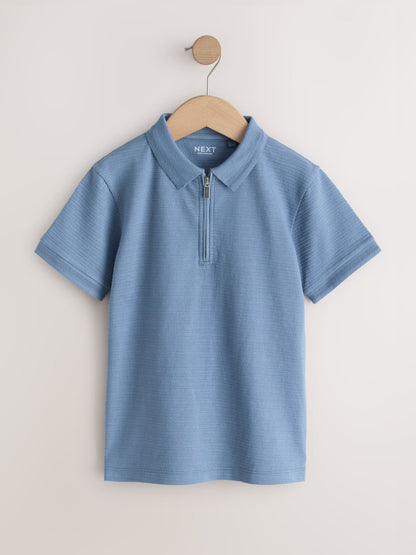 Dsiney Kidz - Blue Textured Short Sleeve Zip Neck Polo Shirt (3-16yrs) image 1