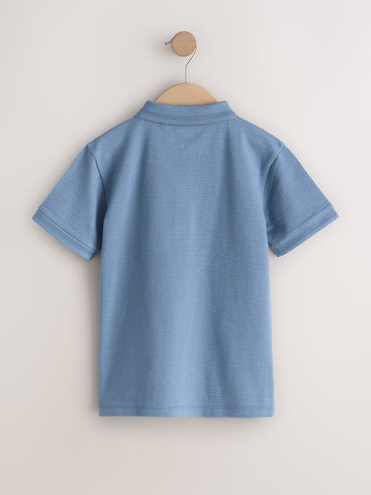 Dsiney Kidz - Blue Textured Short Sleeve Zip Neck Polo Shirt (3-16yrs) image 2