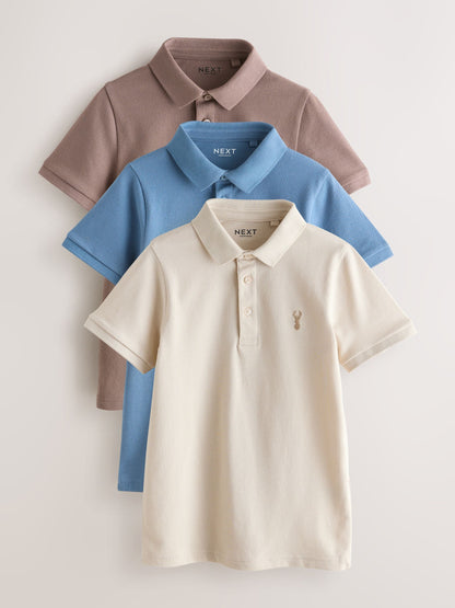 Dsiney Kidz - Blue/Mink/Cement Short Sleeve Polo Shirts 3 Pack (3-16yrs) image 1