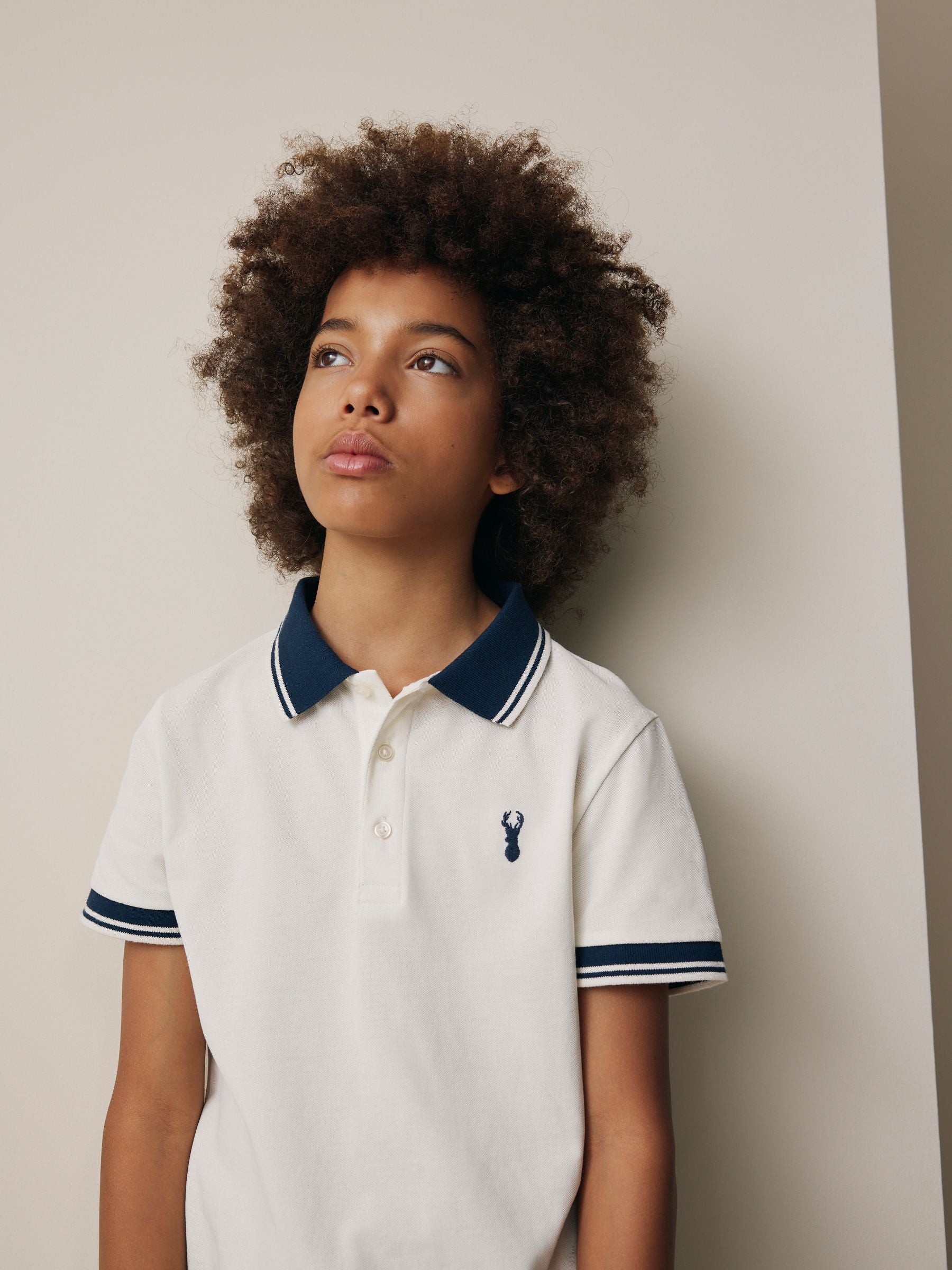 Dsiney Kidz - Ecru White Stripe Tipped Collar Short Sleeve Polo Shirt (3-16yrs) image 1