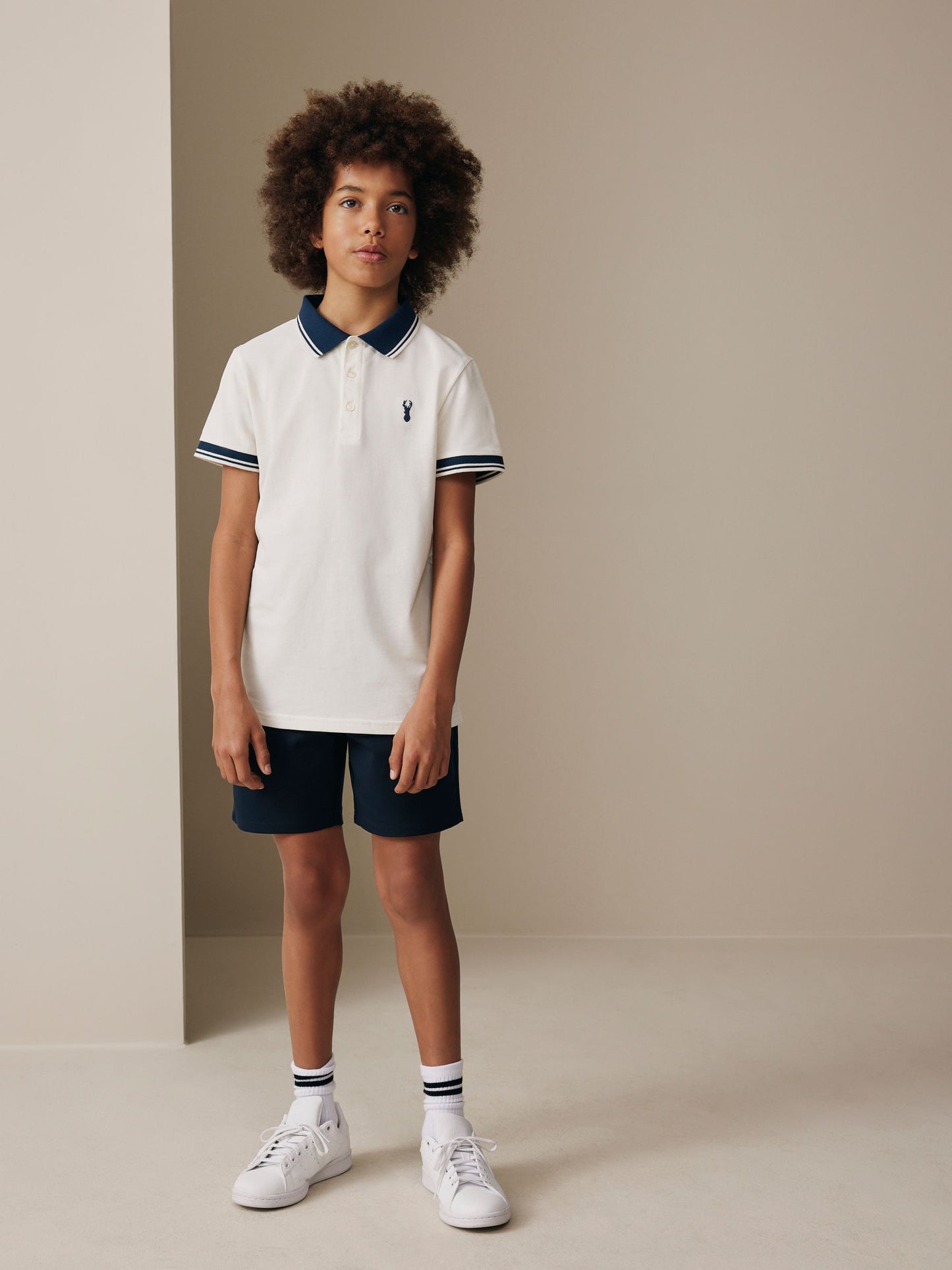 Dsiney Kidz - Ecru White Stripe Tipped Collar Short Sleeve Polo Shirt (3-16yrs) image 2