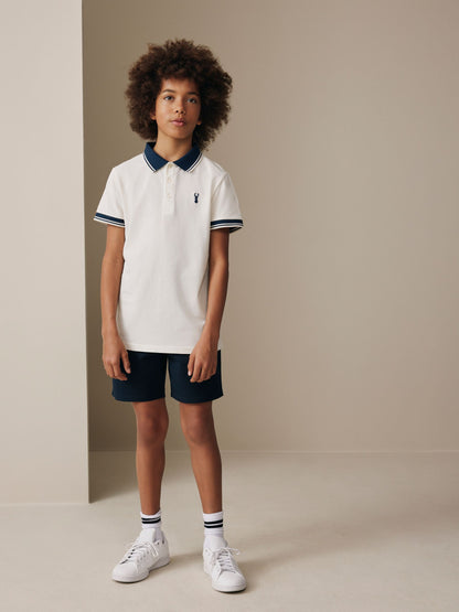 Dsiney Kidz - Ecru White Stripe Tipped Collar Short Sleeve Polo Shirt (3-16yrs) image 2