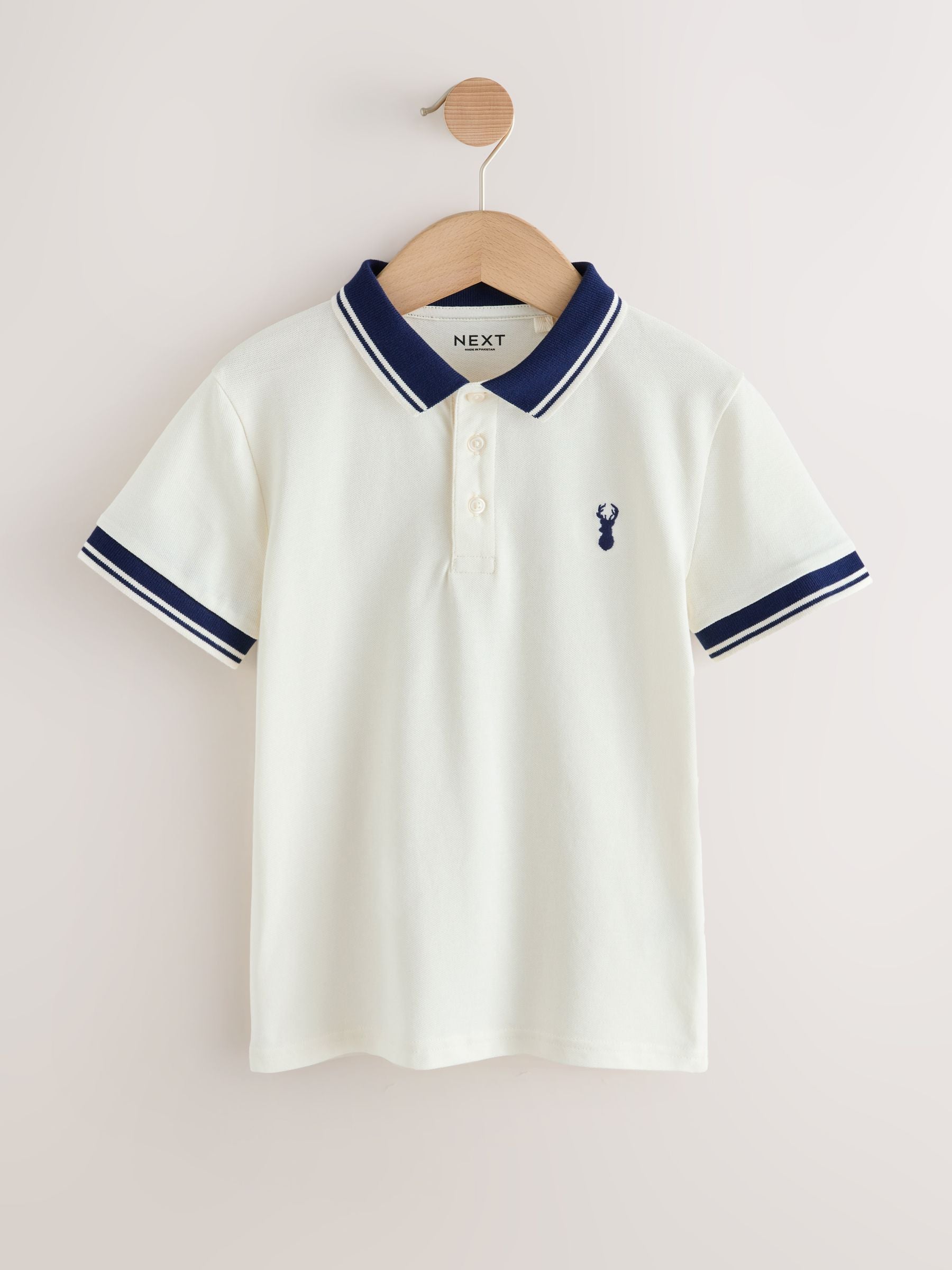 Dsiney Kidz - Ecru White Stripe Tipped Collar Short Sleeve Polo Shirt (3-16yrs) image 4