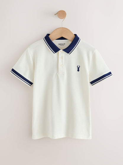 Dsiney Kidz - Ecru White Stripe Tipped Collar Short Sleeve Polo Shirt (3-16yrs) image 4