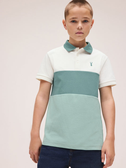 Disney Kidz - Teal Blue/Ecru Textured Colourblock Polo Shirt (3-16yrs) image 1
