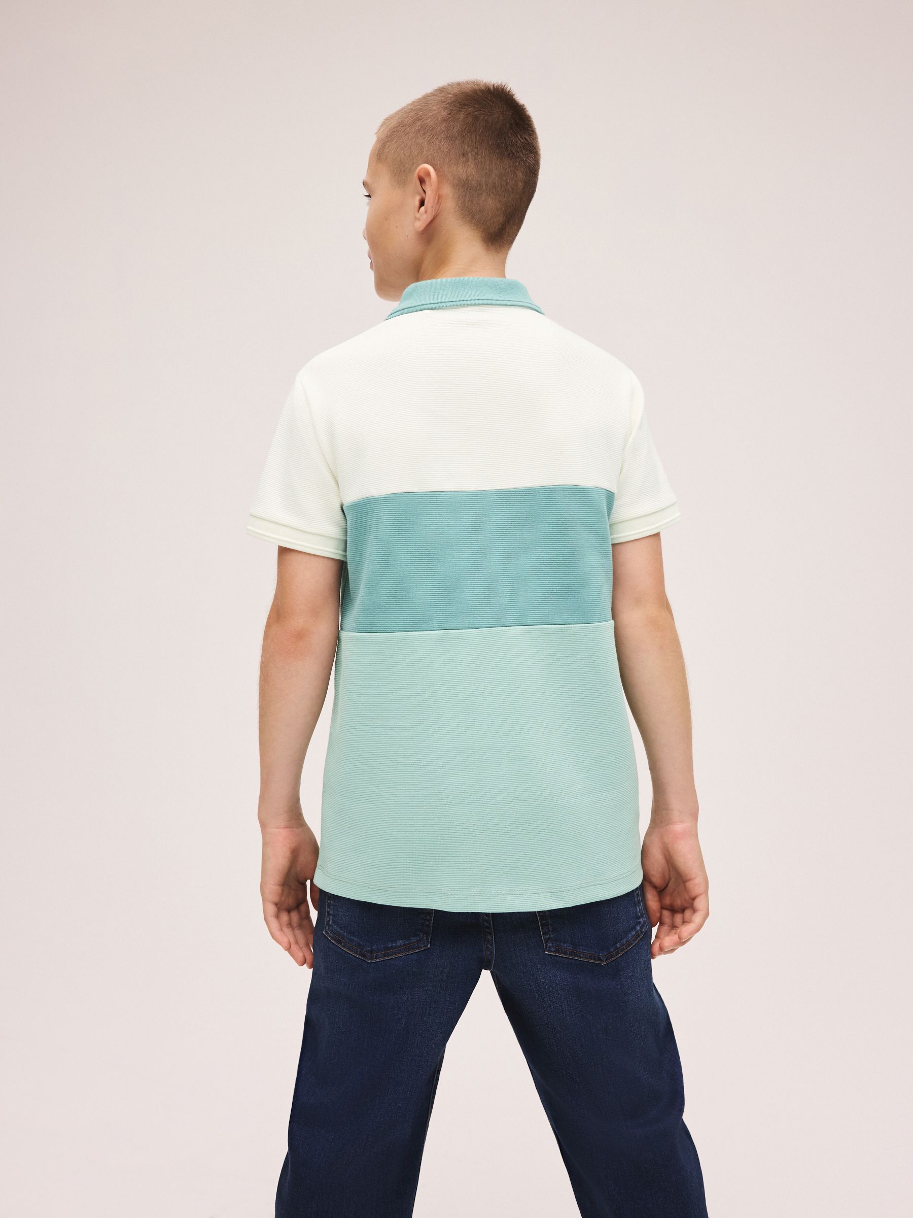 Dsiney Kidz - Teal Blue/Ecru Textured Colourblock Polo Shirt (3-16yrs) image 3