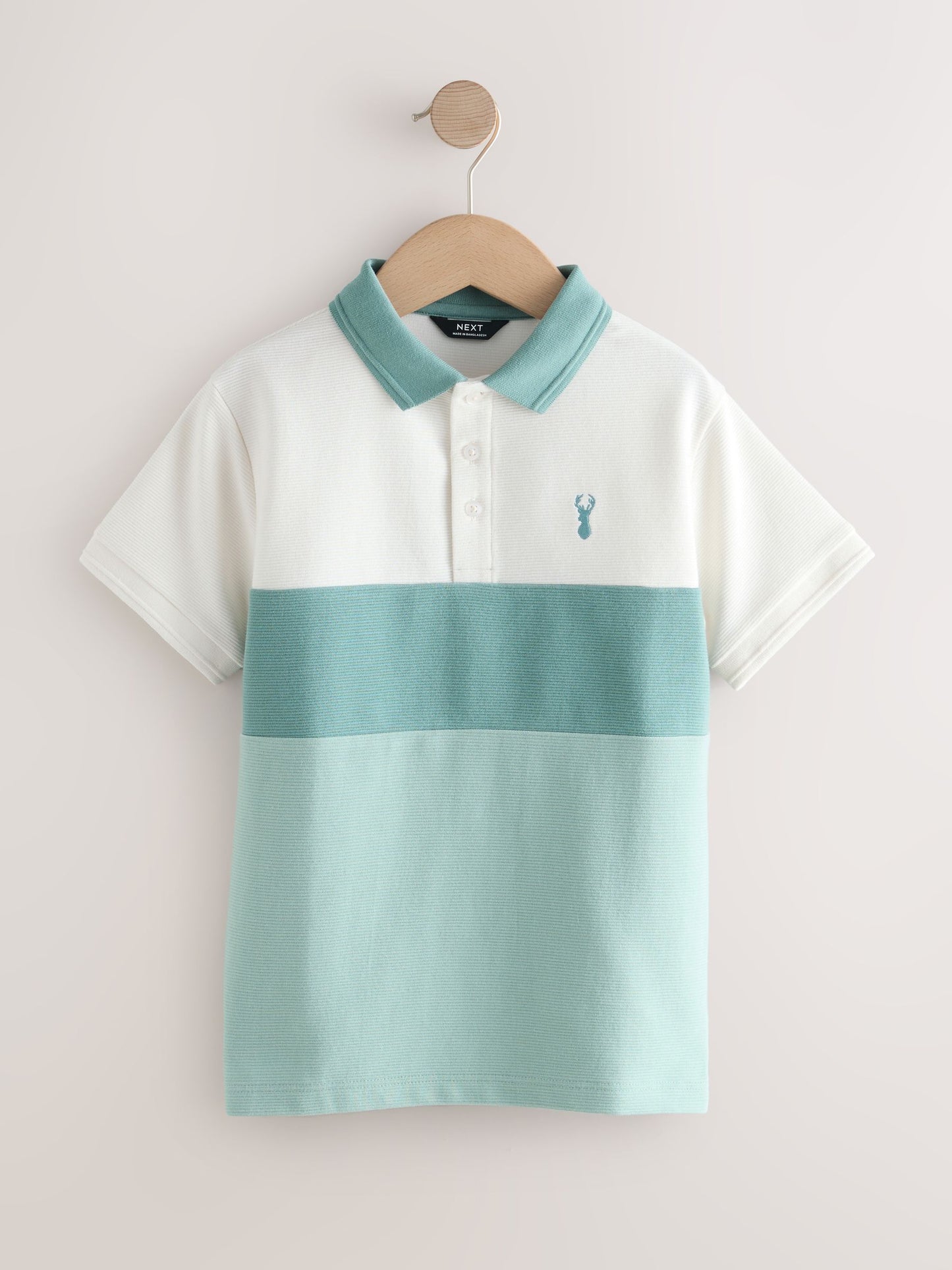 Dsiney Kidz - Teal Blue/Ecru Textured Colourblock Polo Shirt (3-16yrs) image 4