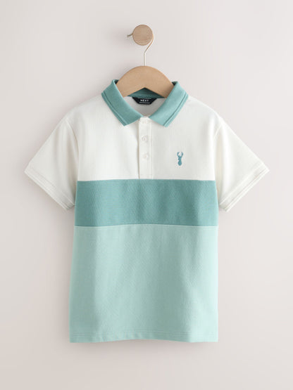 Dsiney Kidz - Teal Blue/Ecru Textured Colourblock Polo Shirt (3-16yrs) image 4