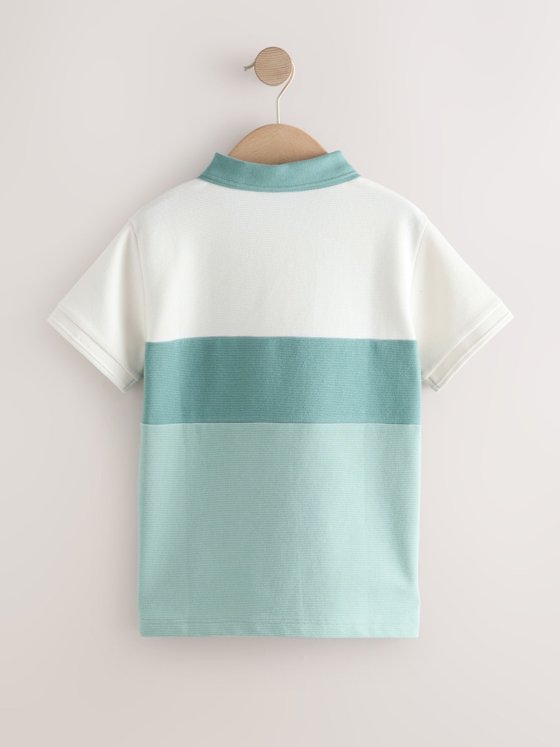 Dsiney Kidz - Teal Blue/Ecru Textured Colourblock Polo Shirt (3-16yrs) image 5