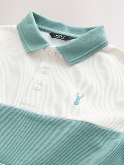 Dsiney Kidz - Teal Blue/Ecru Textured Colourblock Polo Shirt (3-16yrs) image 6