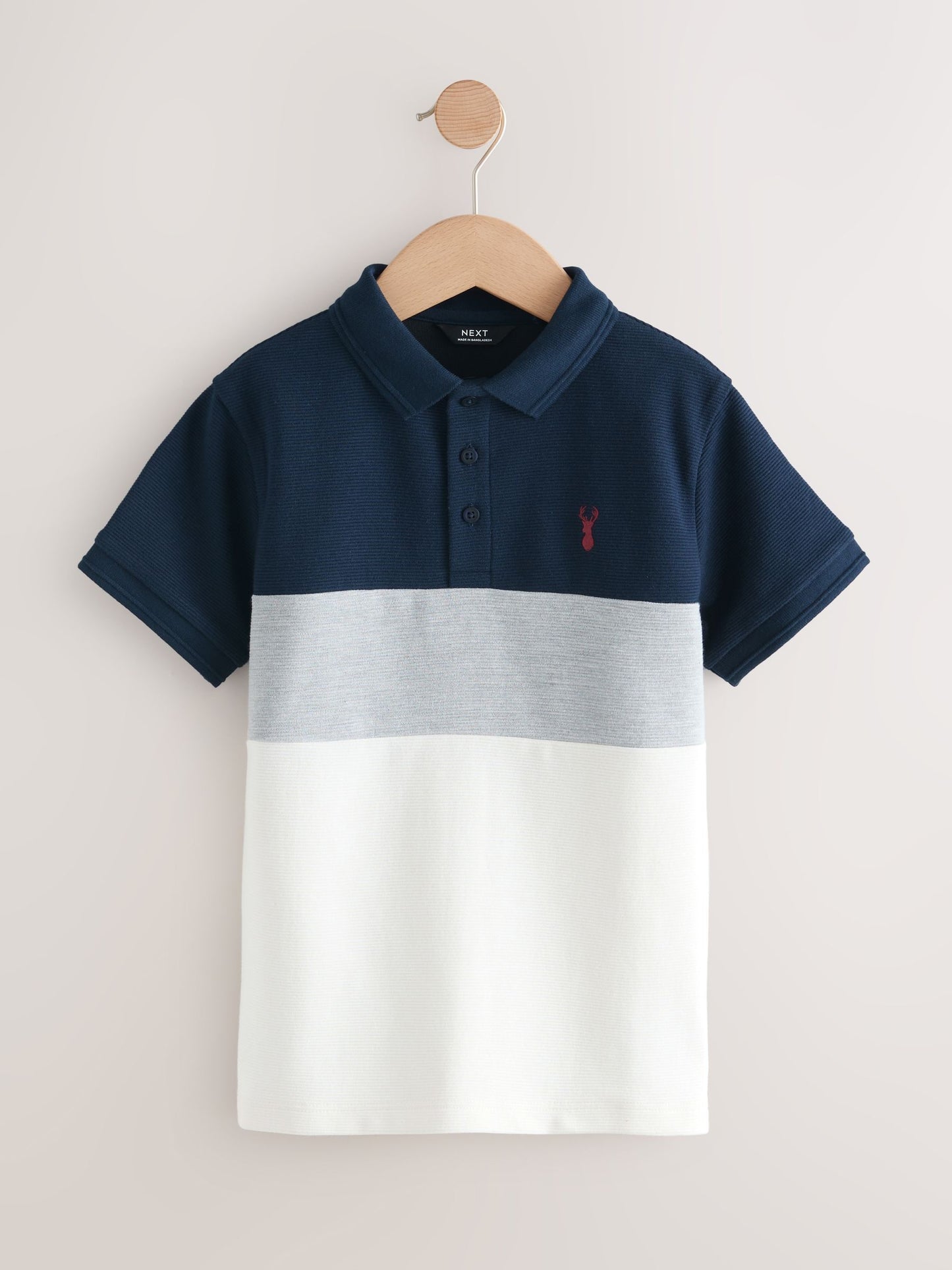 Dsiney Kidz - Navy Blue/Ecru Textured Colourblock Polo Shirt (3-16yrs) image 1