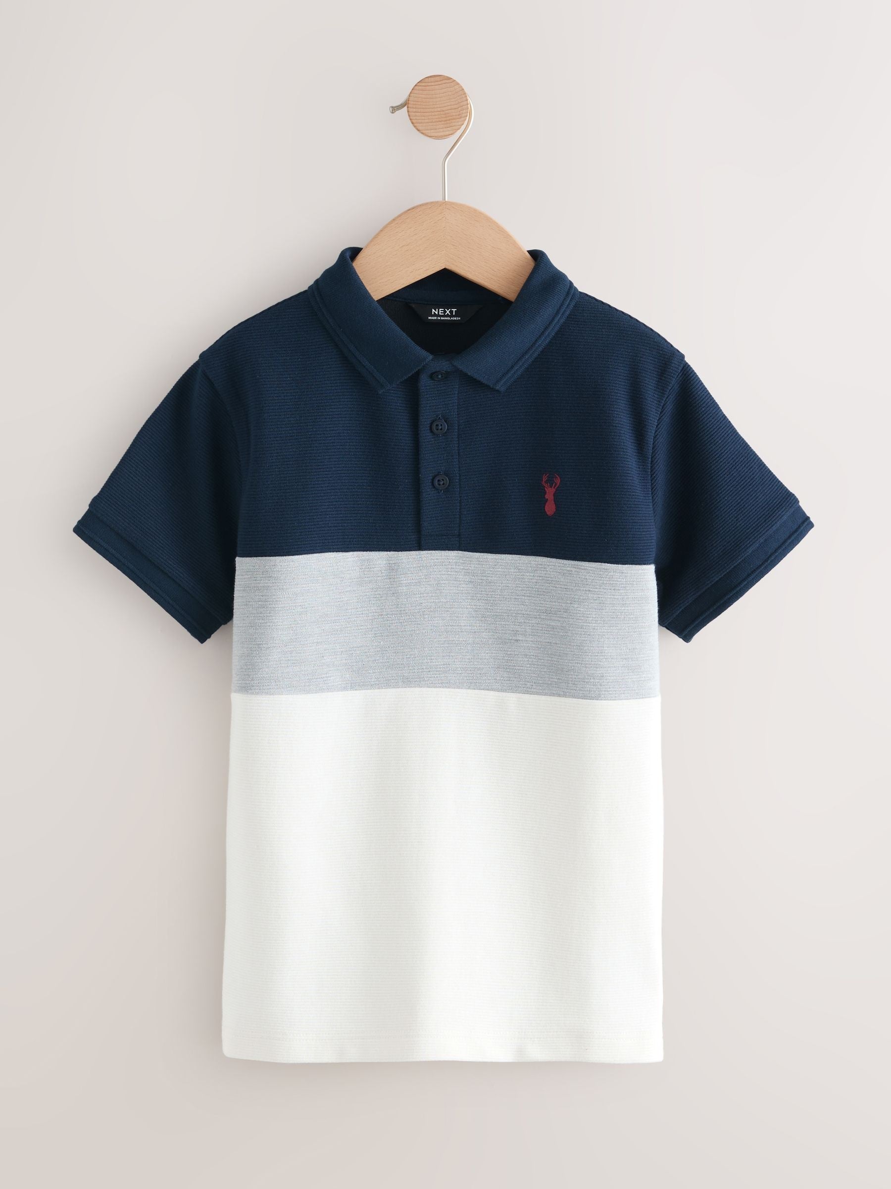 Dsiney Kidz - Navy Blue/Ecru Textured Colourblock Polo Shirt (3-16yrs) image 1