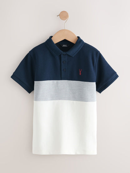 Dsiney Kidz - Navy Blue/Ecru Textured Colourblock Polo Shirt (3-16yrs) image 1