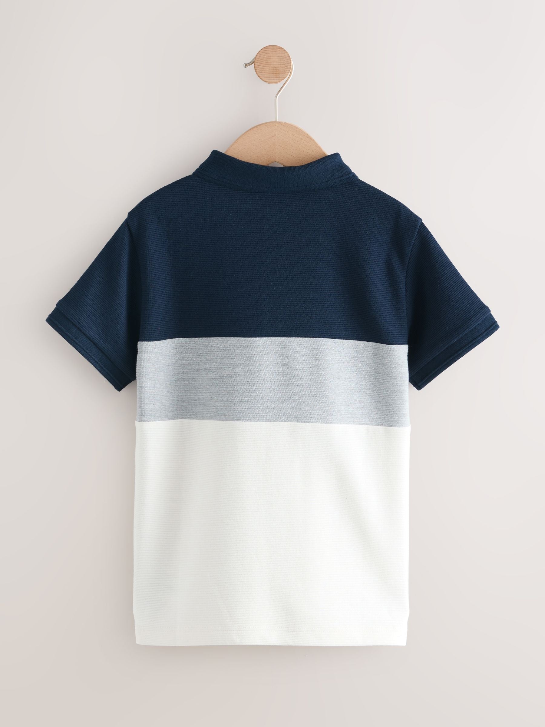 Dsiney Kidz - Navy Blue/Ecru Textured Colourblock Polo Shirt (3-16yrs) image 2