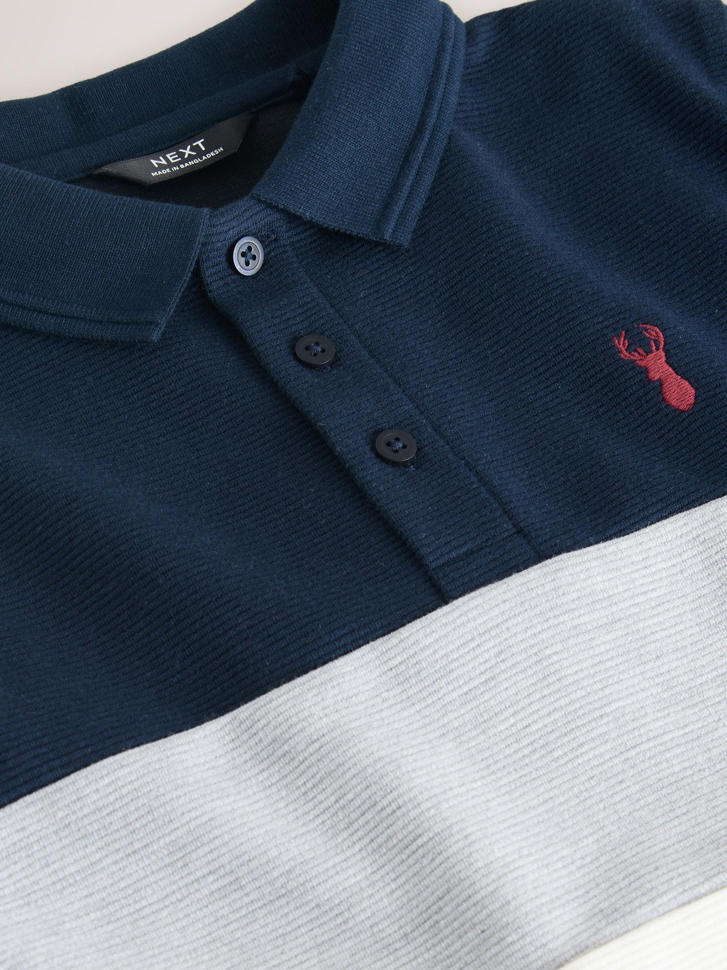 Dsiney Kidz - Navy Blue/Ecru Textured Colourblock Polo Shirt (3-16yrs) image 3