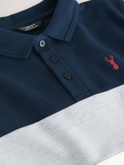 Dsiney Kidz - Navy Blue/Ecru Textured Colourblock Polo Shirt (3-16yrs) image 3