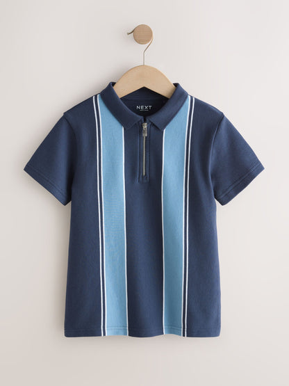 Dsiney Kidz - Navy Blue Vertical Stripe Zip Neck Polo Shirt (3-16yrs) image 5