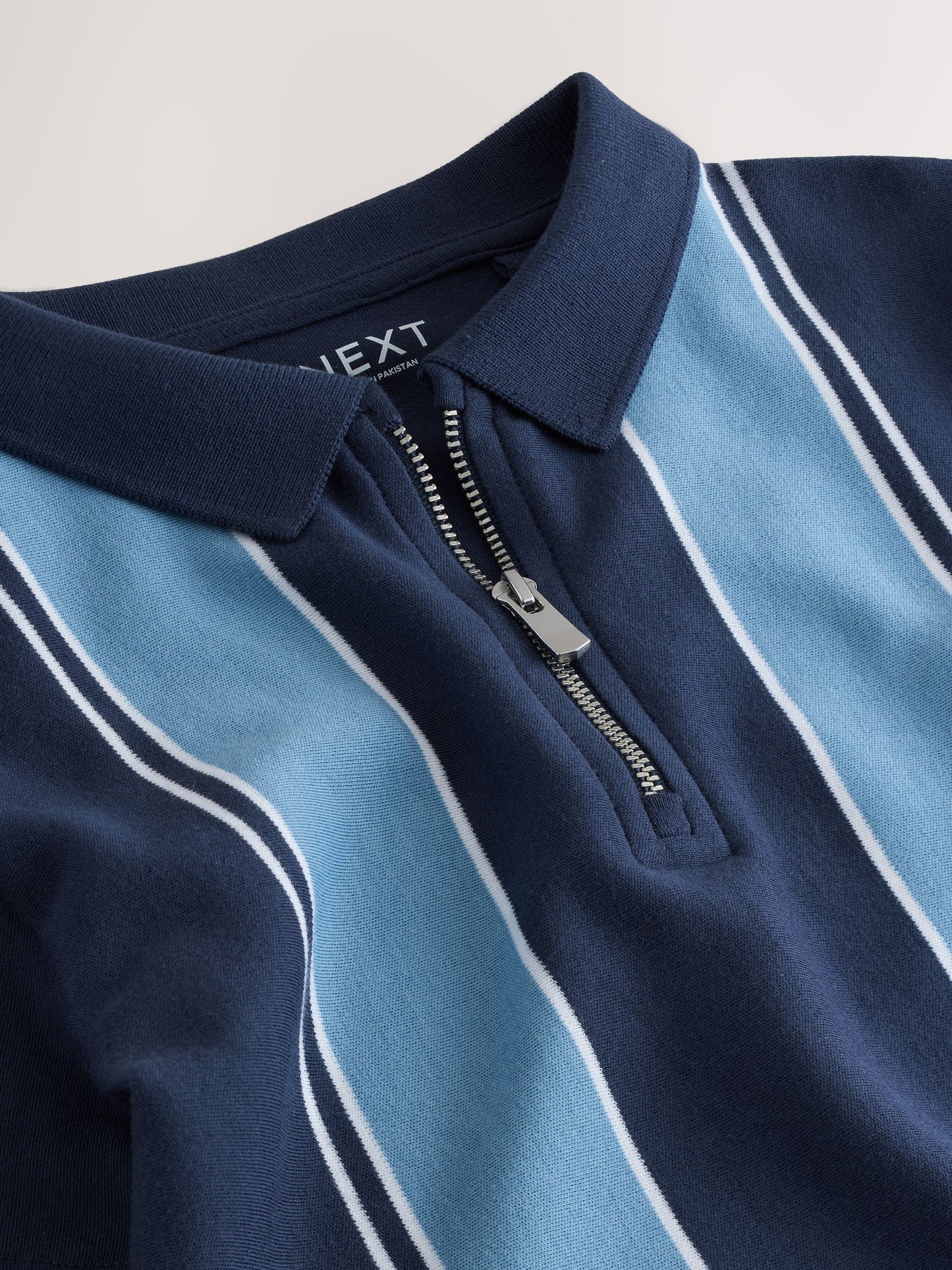 Dsiney Kidz - Navy Blue Vertical Stripe Zip Neck Polo Shirt (3-16yrs) image 7
