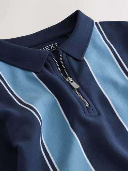 Dsiney Kidz - Navy Blue Vertical Stripe Zip Neck Polo Shirt (3-16yrs) image 7
