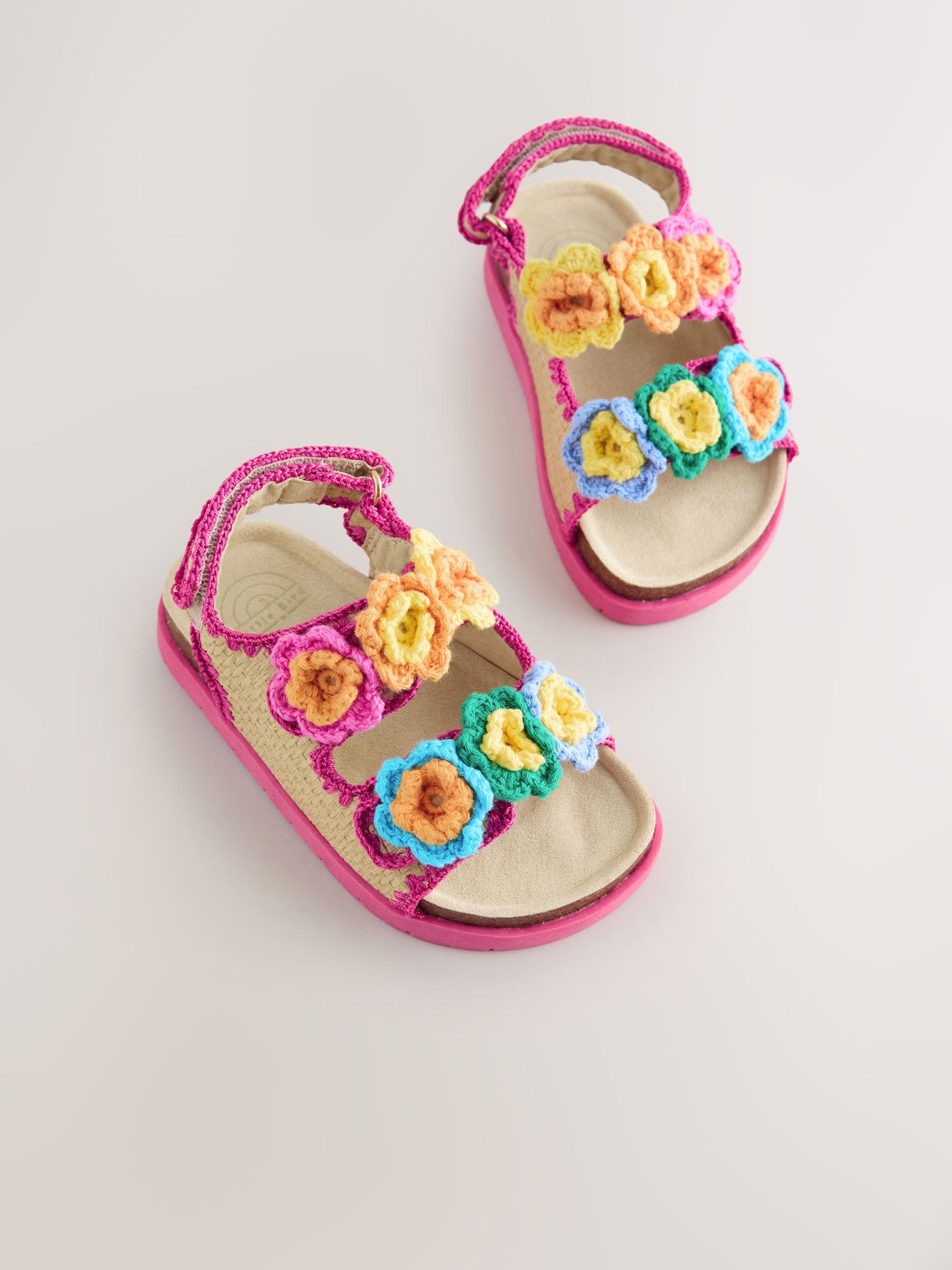 Little Bird by Jools Oliver Pastel Rainbow Crochet Flower Footbed Sandals image 1