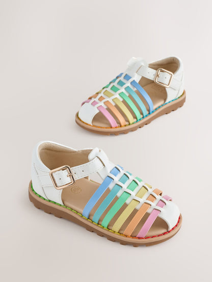 Little Bird by Jools Oliver White Pastel Rainbow Fisherman Sandals image 1