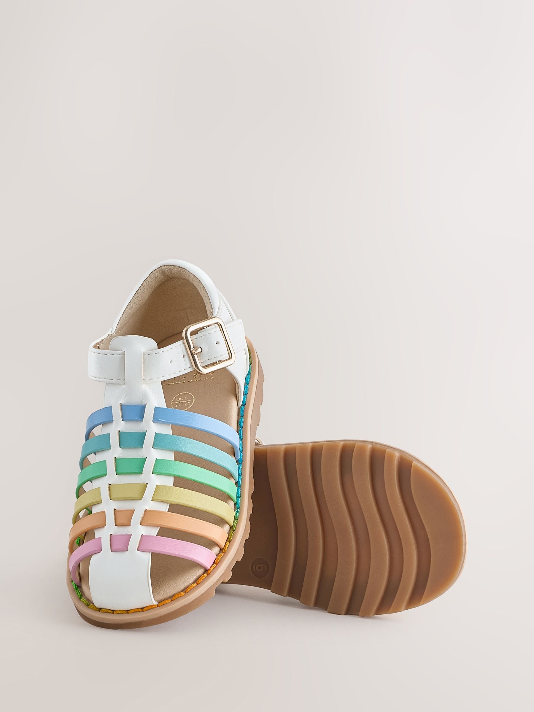 Little Bird by Jools Oliver White Pastel Rainbow Fisherman Sandals image 3