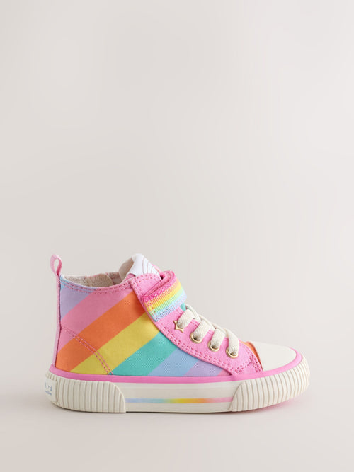 Little Bird by Jools Oliver Pink Pastel Rainbow Striped Canvas Hi-Top Trainers image 1