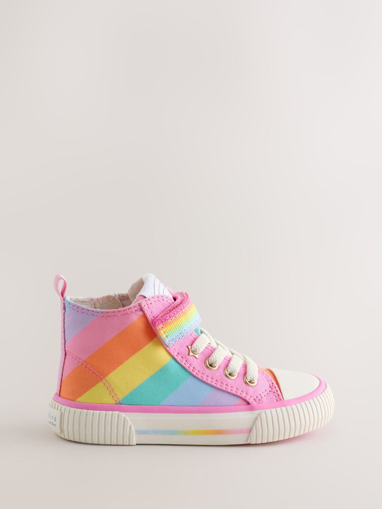 Little Bird by Jools Oliver Pink Pastel Rainbow Striped Canvas Hi-Top Trainers image 1