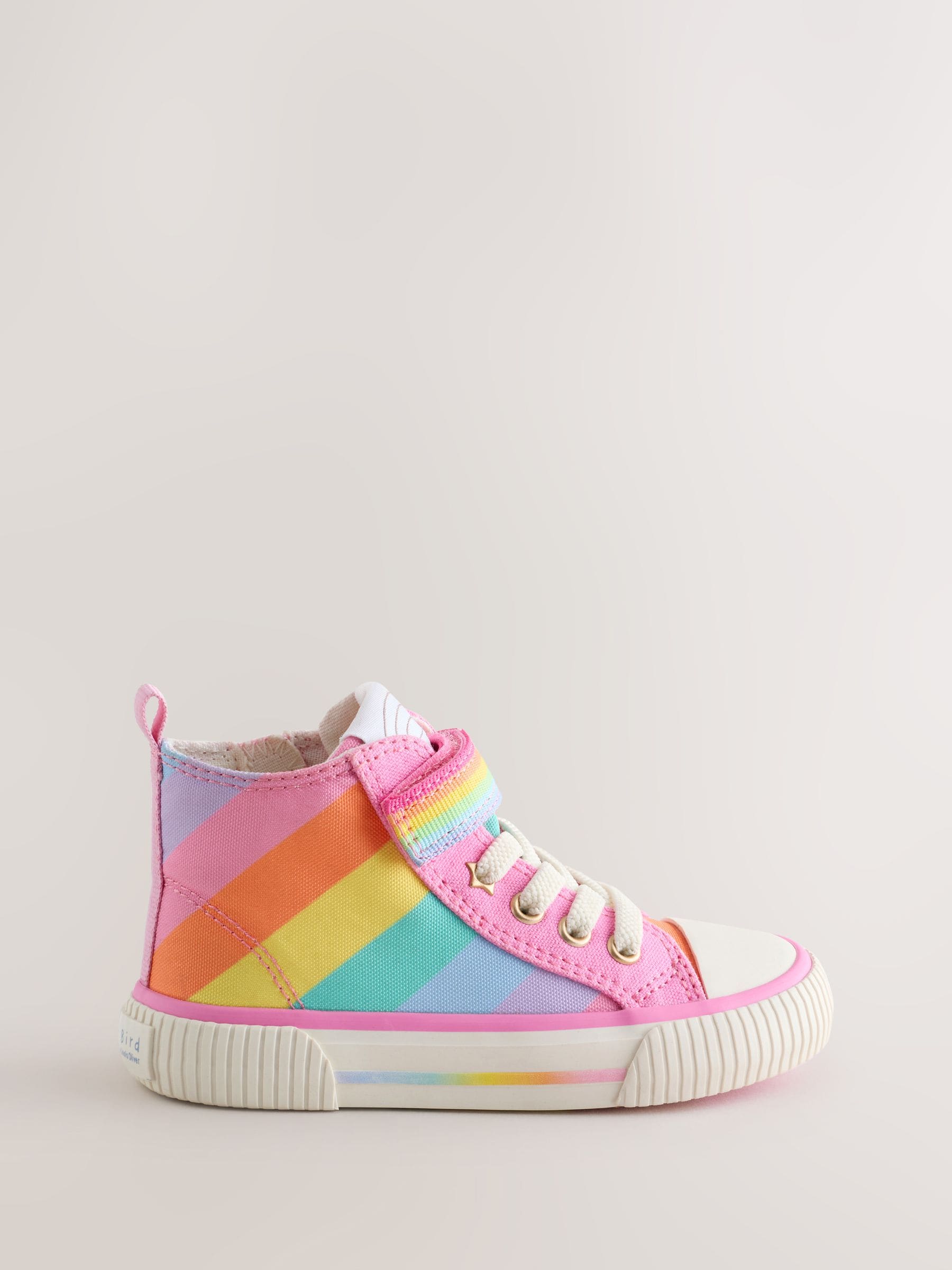 Little Bird by Jools Oliver Pink Pastel Rainbow Striped Canvas Hi-Top Trainers image 1