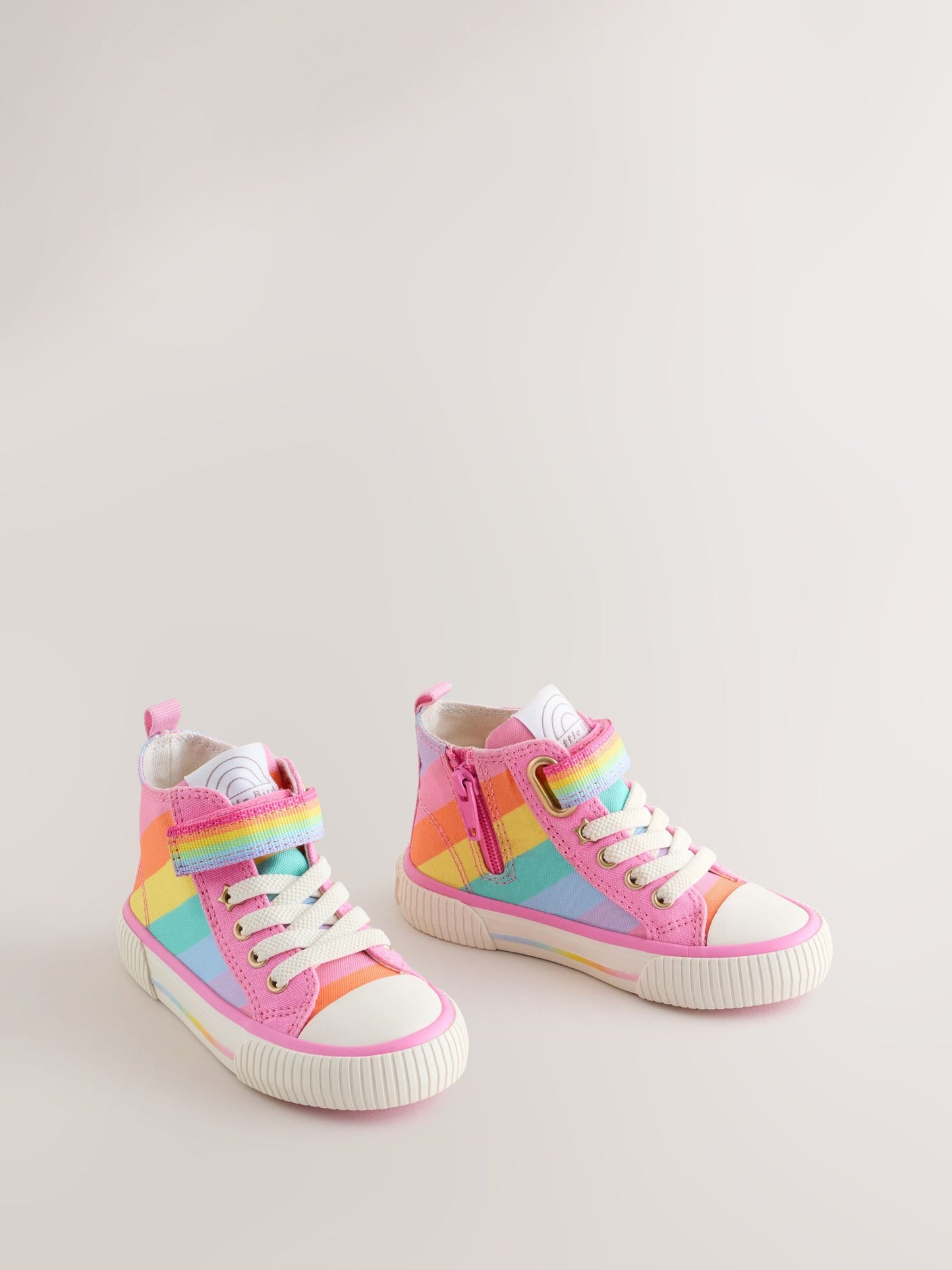 Little Bird by Jools Oliver Pink Pastel Rainbow Striped Canvas Hi-Top Trainers image 2