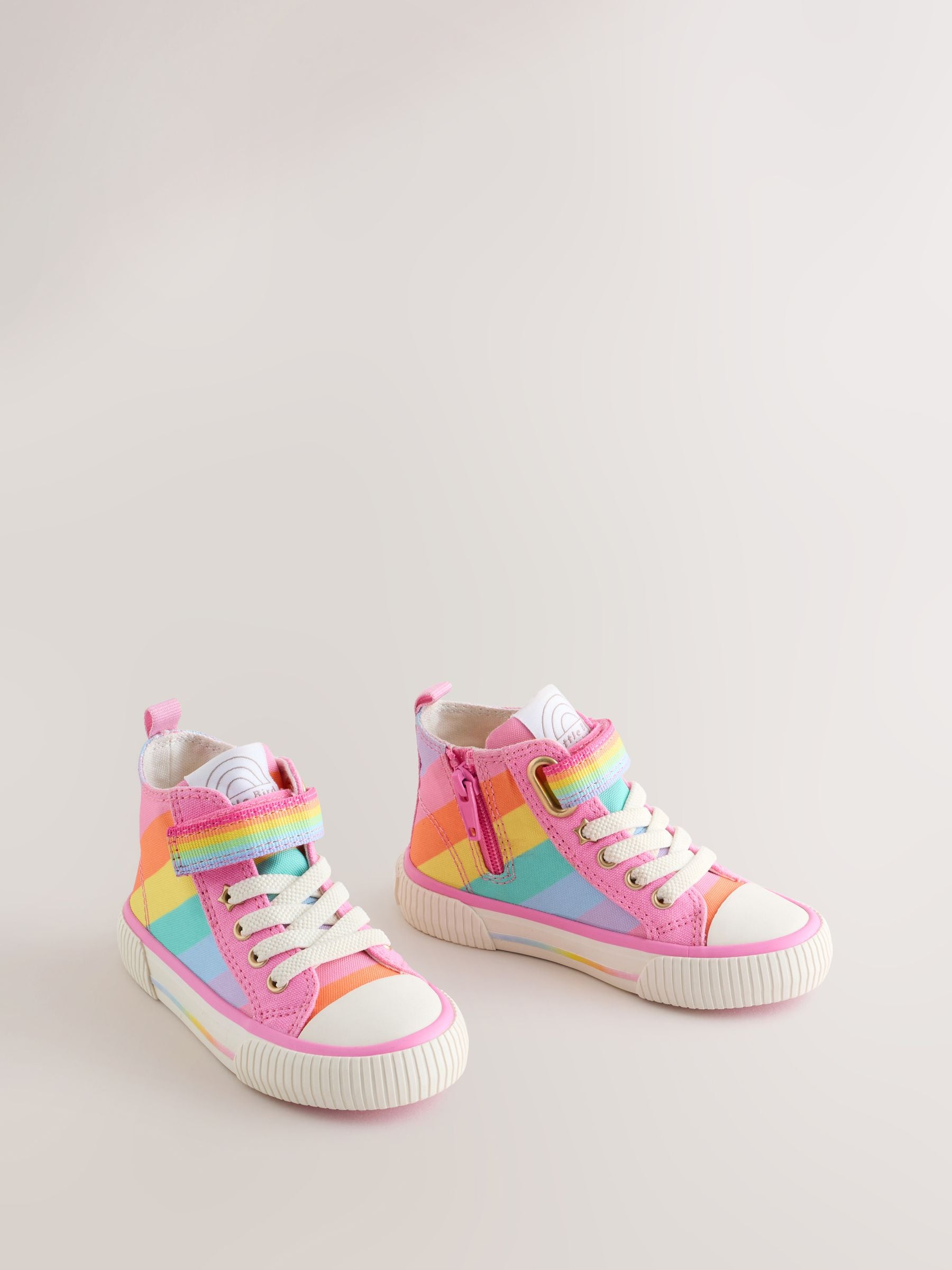 Little Bird by Jools Oliver Pink Pastel Rainbow Striped Canvas Hi-Top Trainers image 2