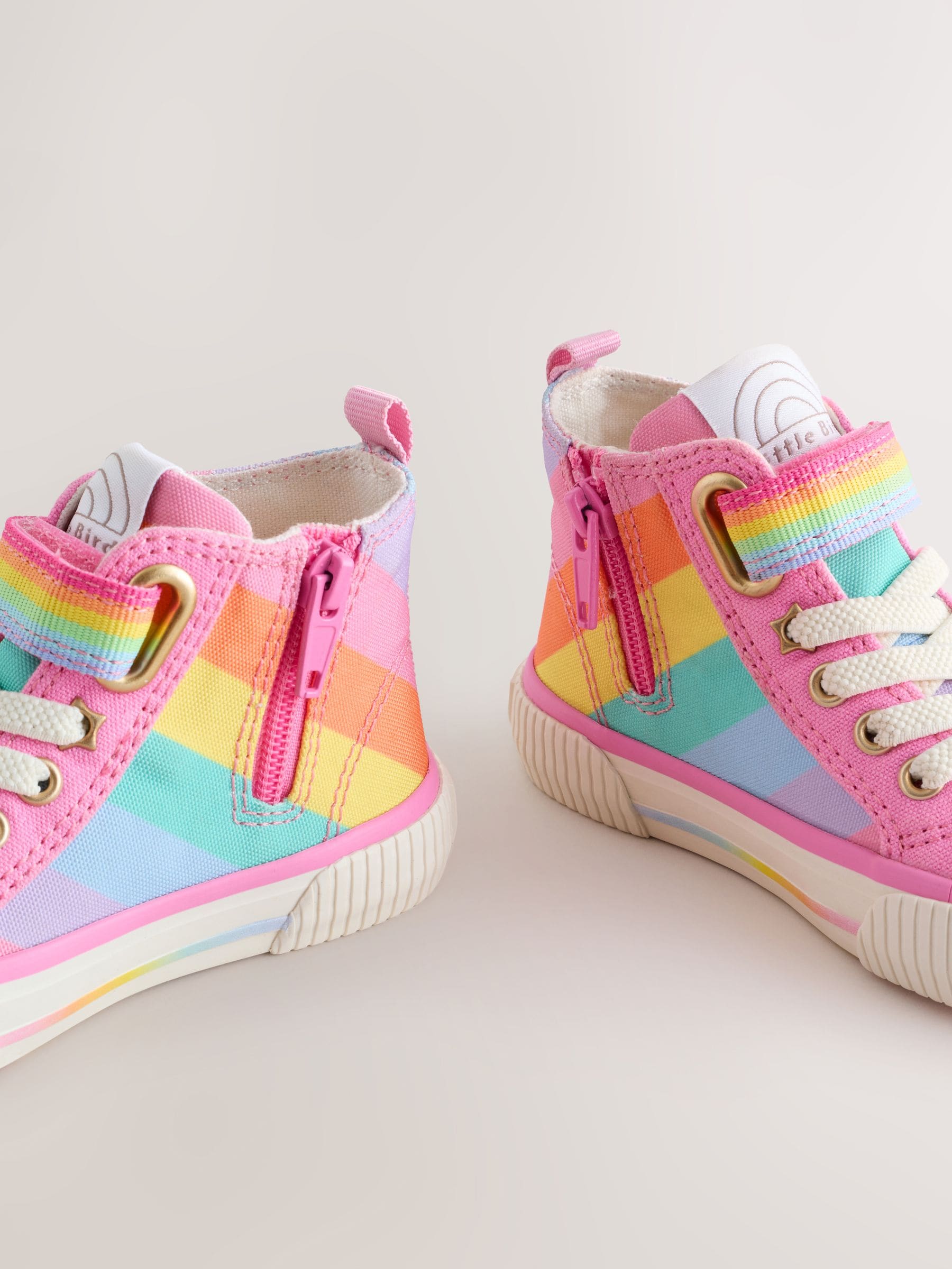 Little Bird by Jools Oliver Pink Pastel Rainbow Striped Canvas Hi-Top Trainers image 3