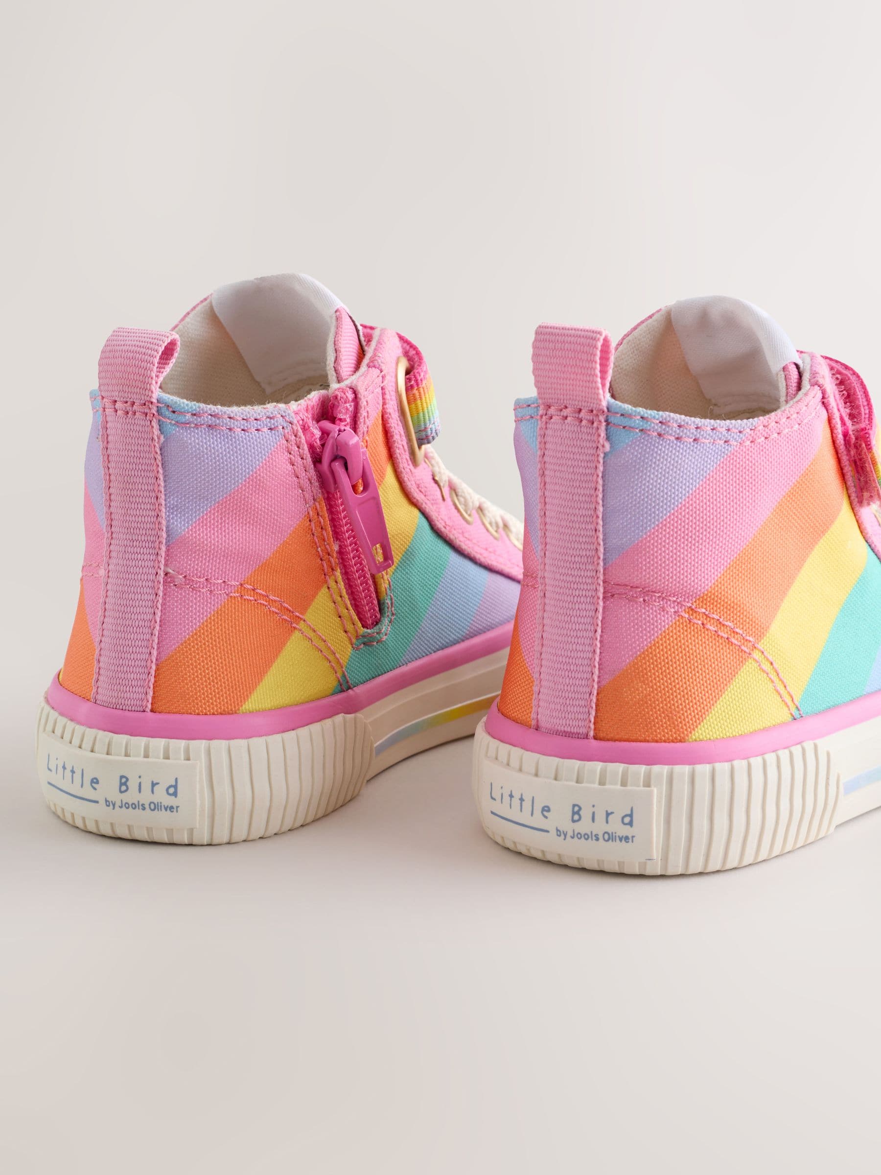 Little Bird by Jools Oliver Pink Pastel Rainbow Striped Canvas Hi-Top Trainers image 4