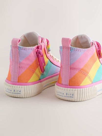 Little Bird by Jools Oliver Pink Pastel Rainbow Striped Canvas Hi-Top Trainers image 4