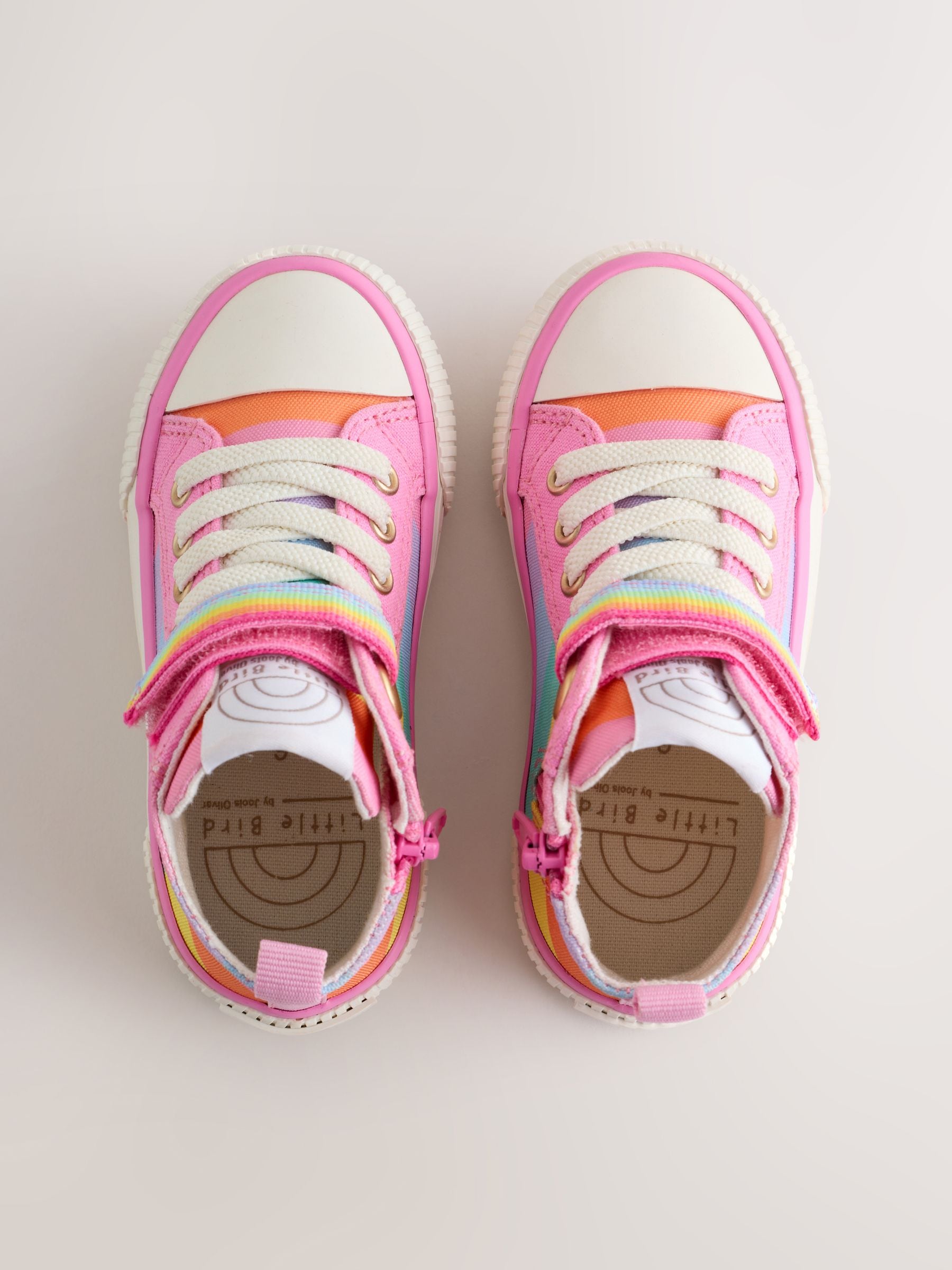 Little Bird by Jools Oliver Pink Pastel Rainbow Striped Canvas Hi-Top Trainers image 5