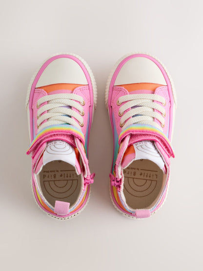 Little Bird by Jools Oliver Pink Pastel Rainbow Striped Canvas Hi-Top Trainers image 5