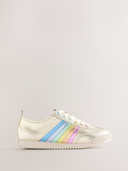 Little Bird by Jools Oliver Gold Older Metallic Rainbow Trainers image 1