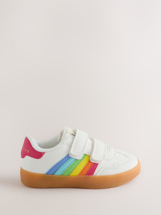 Little Bird by Jools Oliver White Younger Gum Sole Trainers with Rainbow Stripe image 1