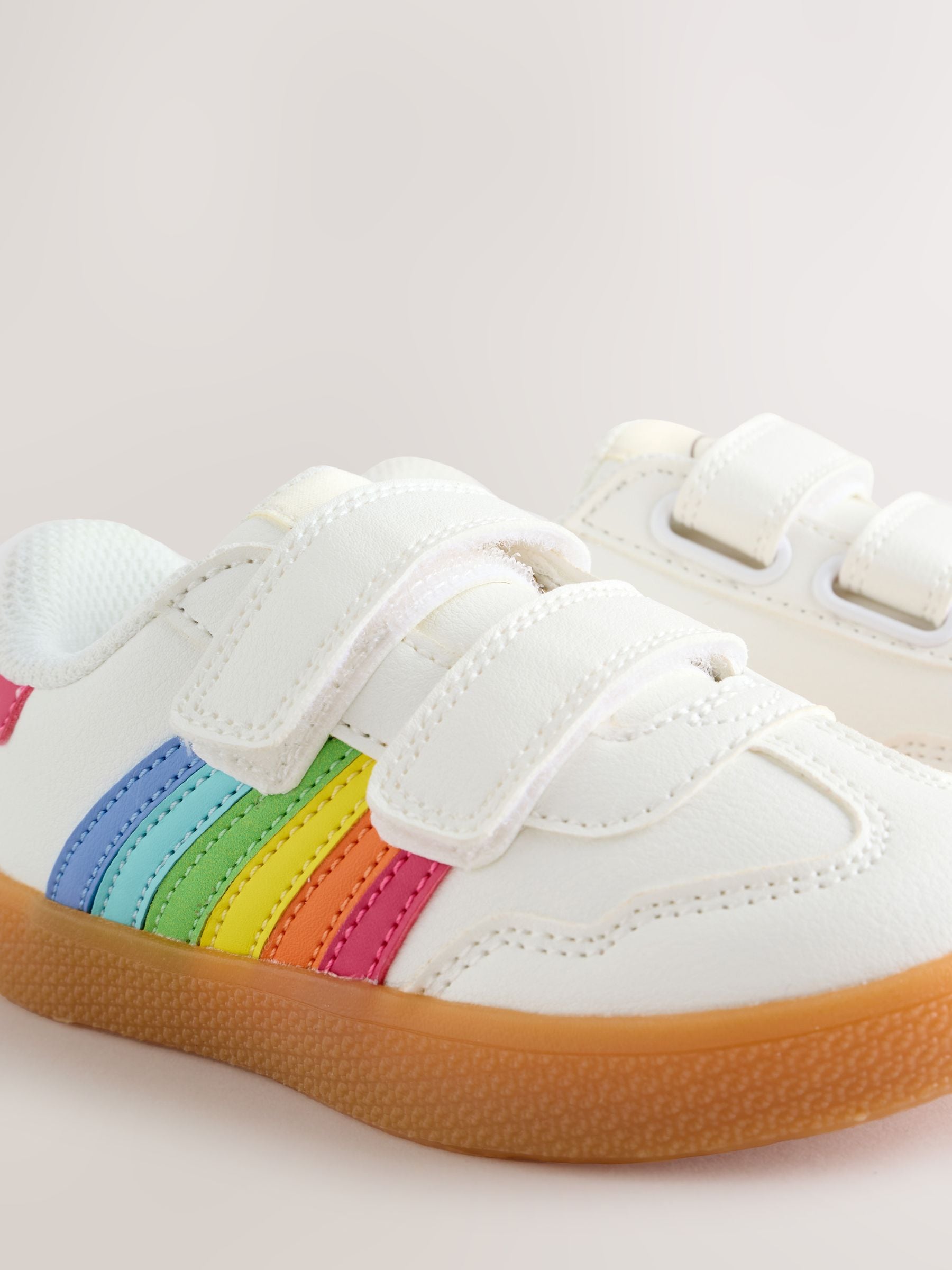 Little Bird by Jools Oliver White Younger Gum Sole Trainers with Rainbow Stripe image 3