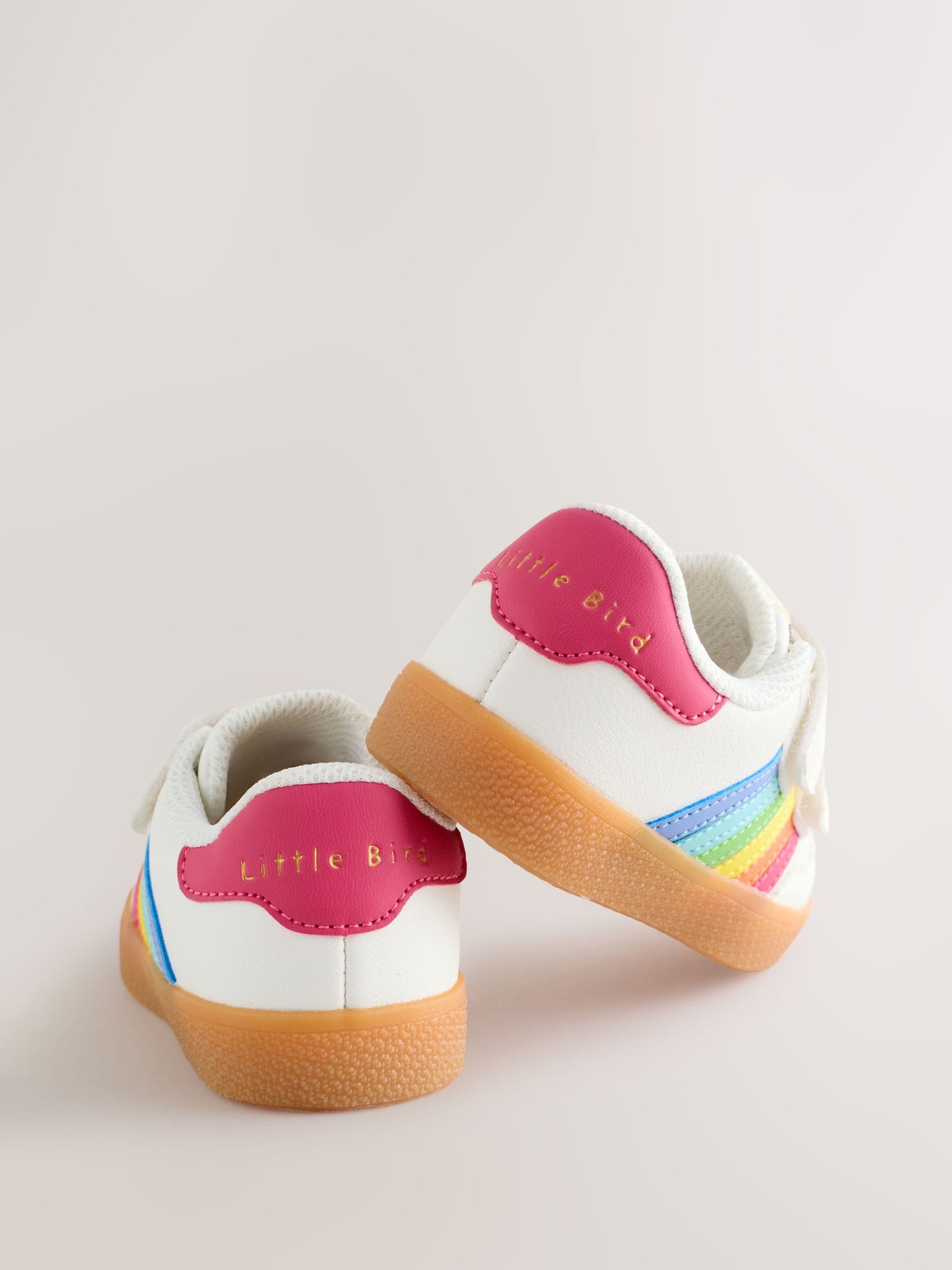 Little Bird by Jools Oliver White Younger Gum Sole Trainers with Rainbow Stripe image 4