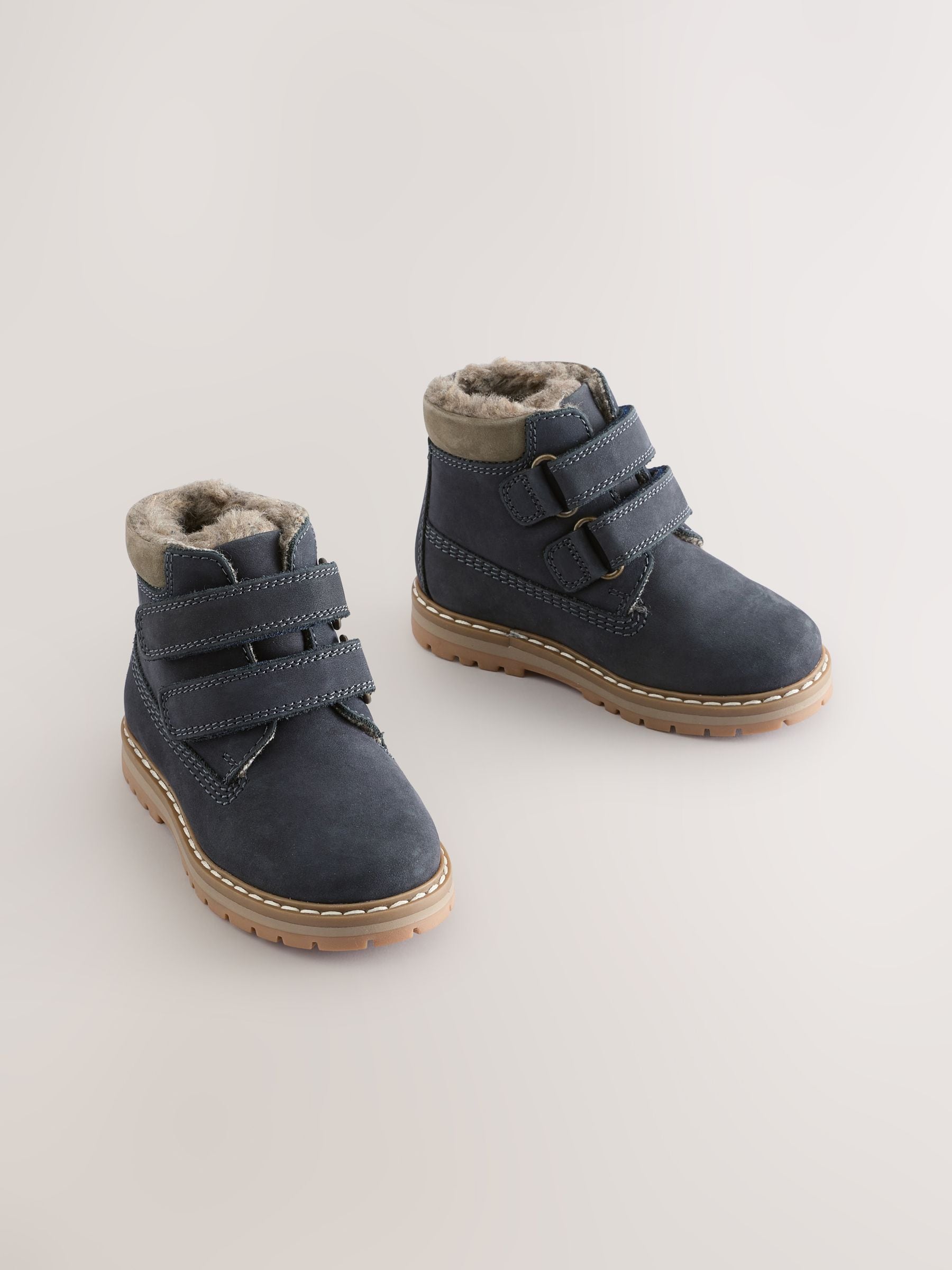 Blue Navy Wide Fit (G) Leather Thermal Thinsulate™ Lined Touch Fastening Work Boots image 1