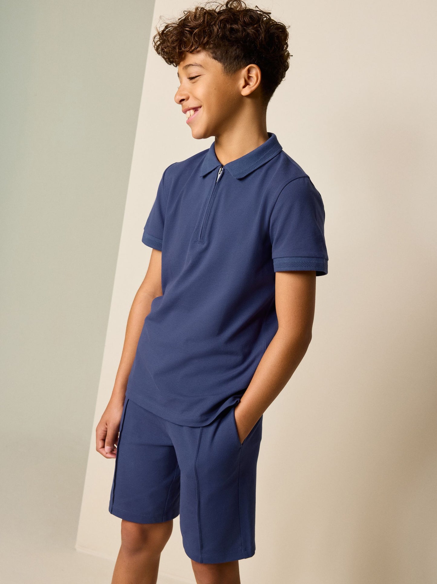 Navy Short Sleeve Polo Shirt and Shorts Set (3-16yrs) image 1
