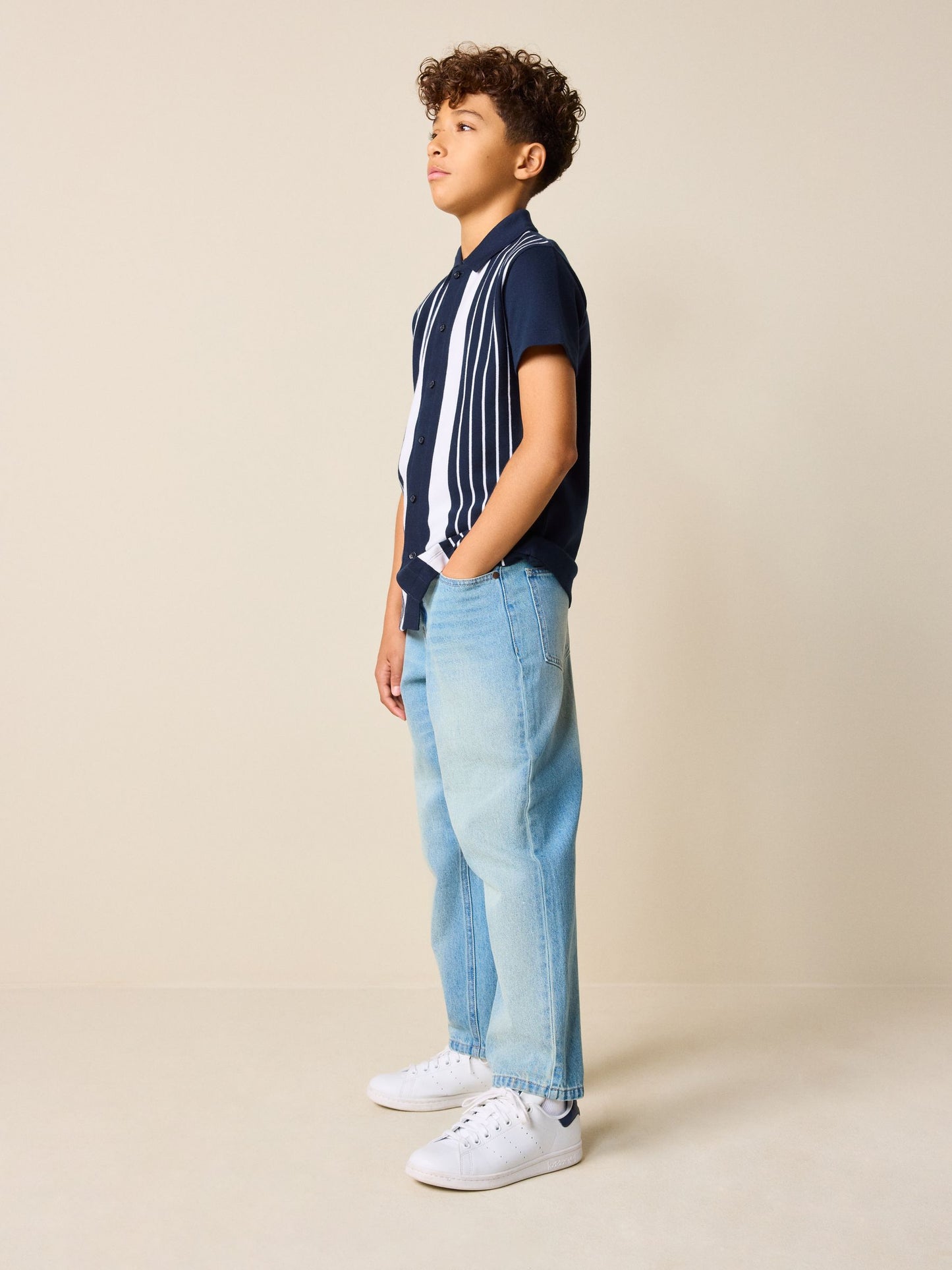 Dsiney Kidz - Navy/White Button Through Short Sleeve Jersey Shirt (3-16yrs) image 2