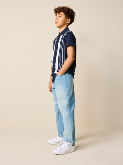 Dsiney Kidz - Navy/White Button Through Short Sleeve Jersey Shirt (3-16yrs) image 2