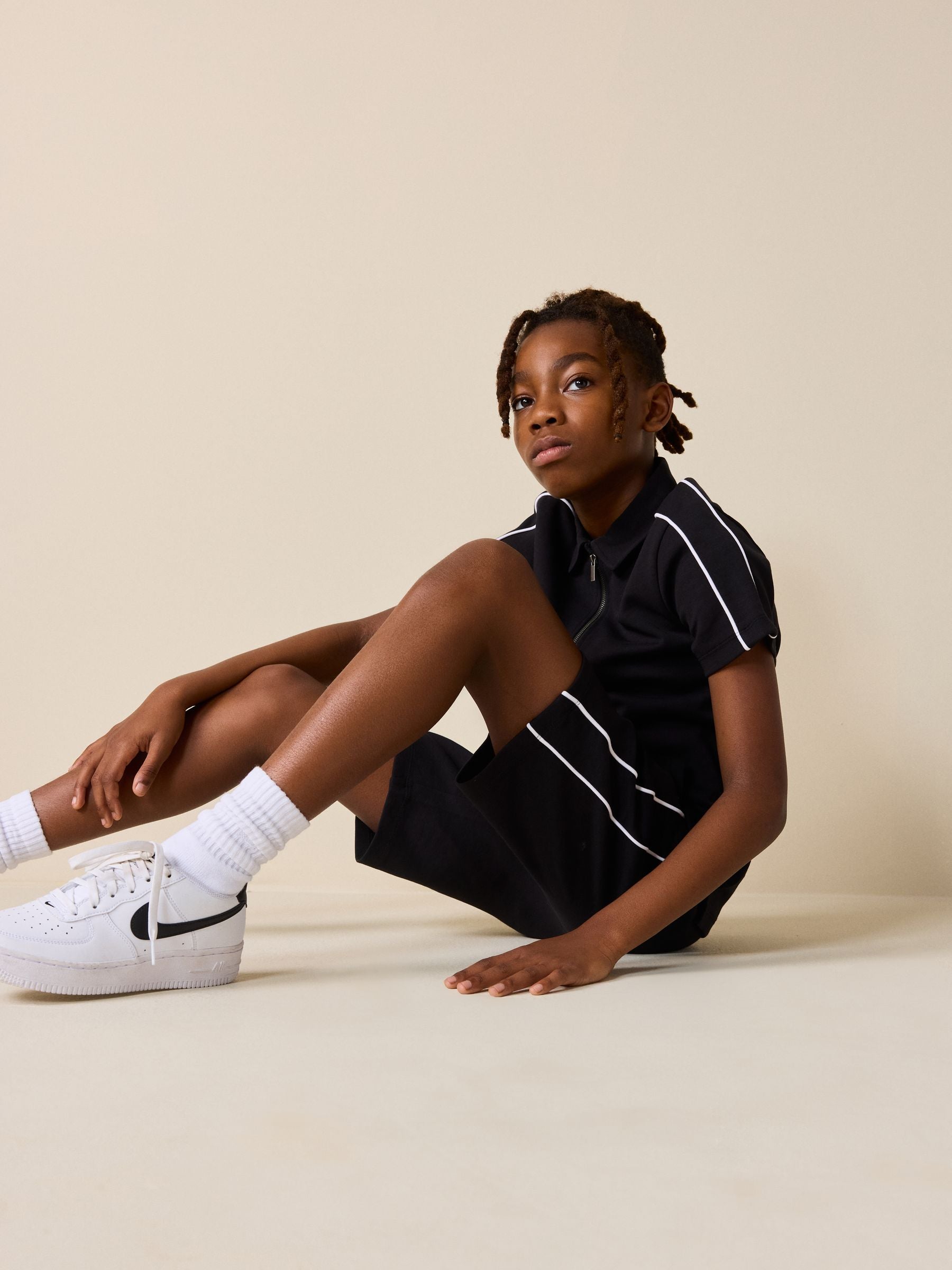 Dsiney Kidz - Black Zip Neck Polo Shirt and Shorts Set (3-16yrs) image 2