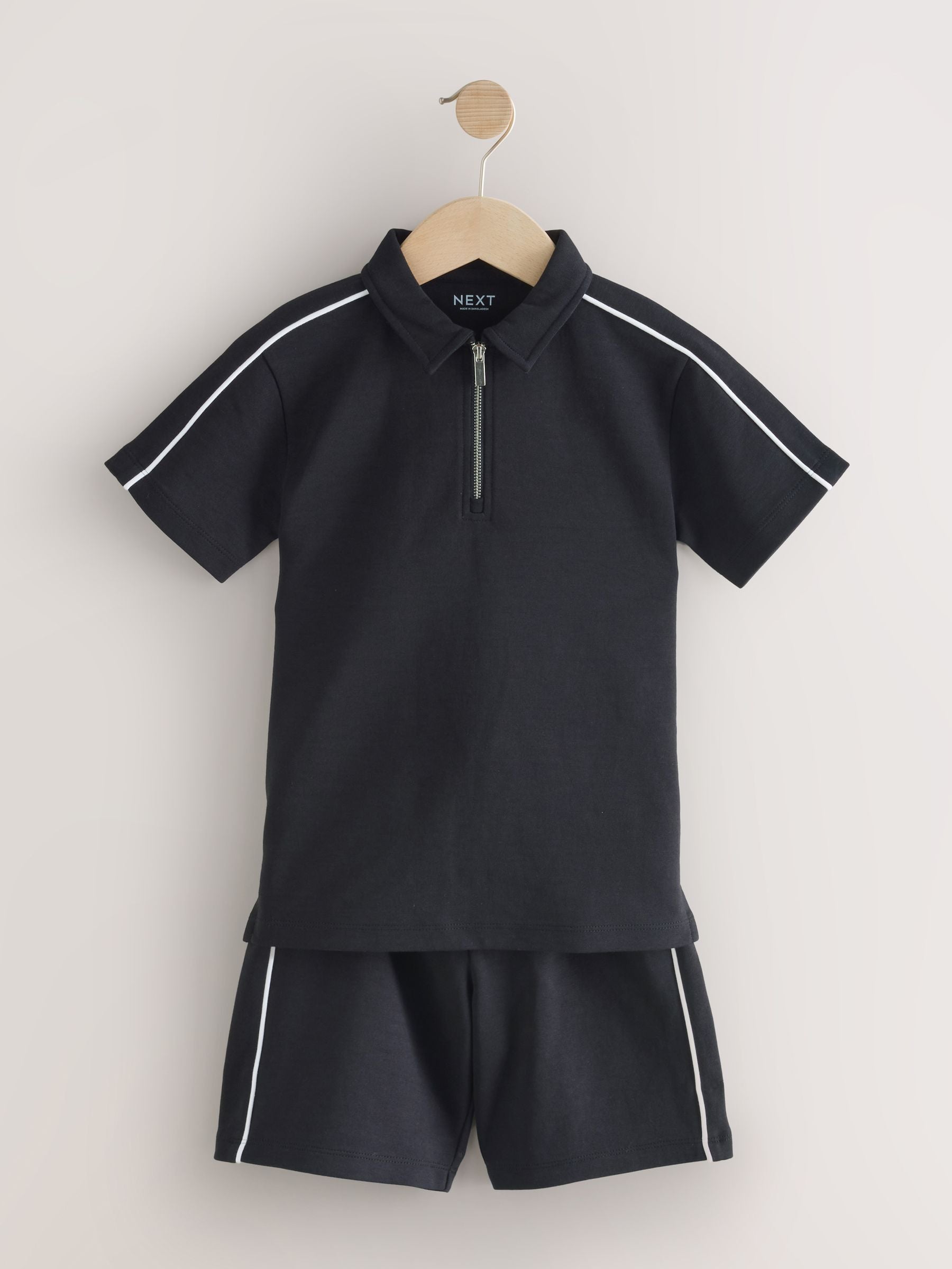 Dsiney Kidz - Black Zip Neck Polo Shirt and Shorts Set (3-16yrs) image 5