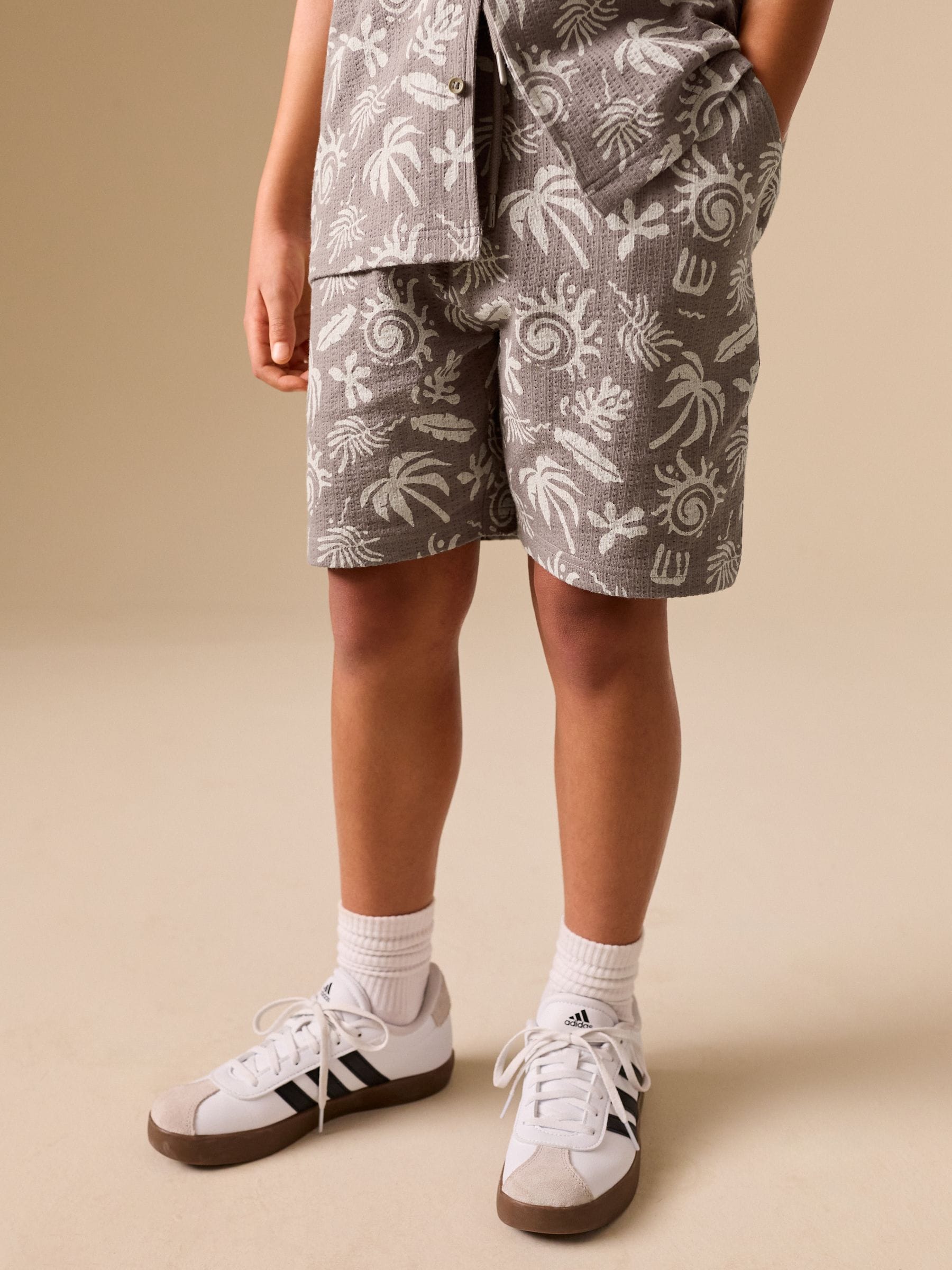 Dsiney Kidz - Brown/Ecru Printed Revere Button Through Shirt and Shorts Set (3-16yrs) image 2