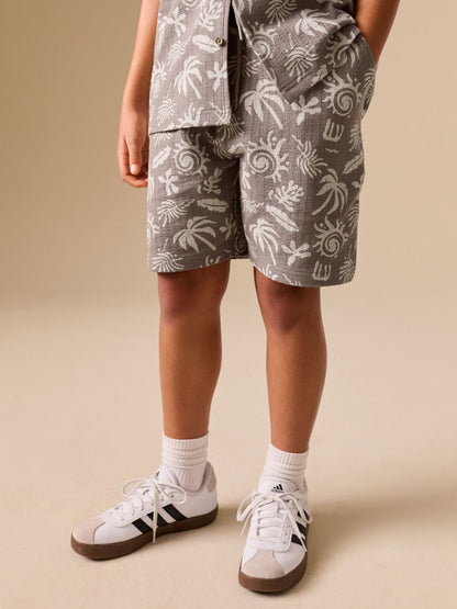Dsiney Kidz - Brown/Ecru Printed Revere Button Through Shirt and Shorts Set (3-16yrs) image 2