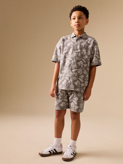 Dsiney Kidz - Brown/Ecru Printed Revere Button Through Shirt and Shorts Set (3-16yrs) image 3
